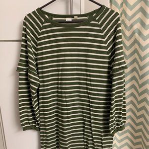 GAP Ruffle Balloon Sleeve Green Stripe Dress M